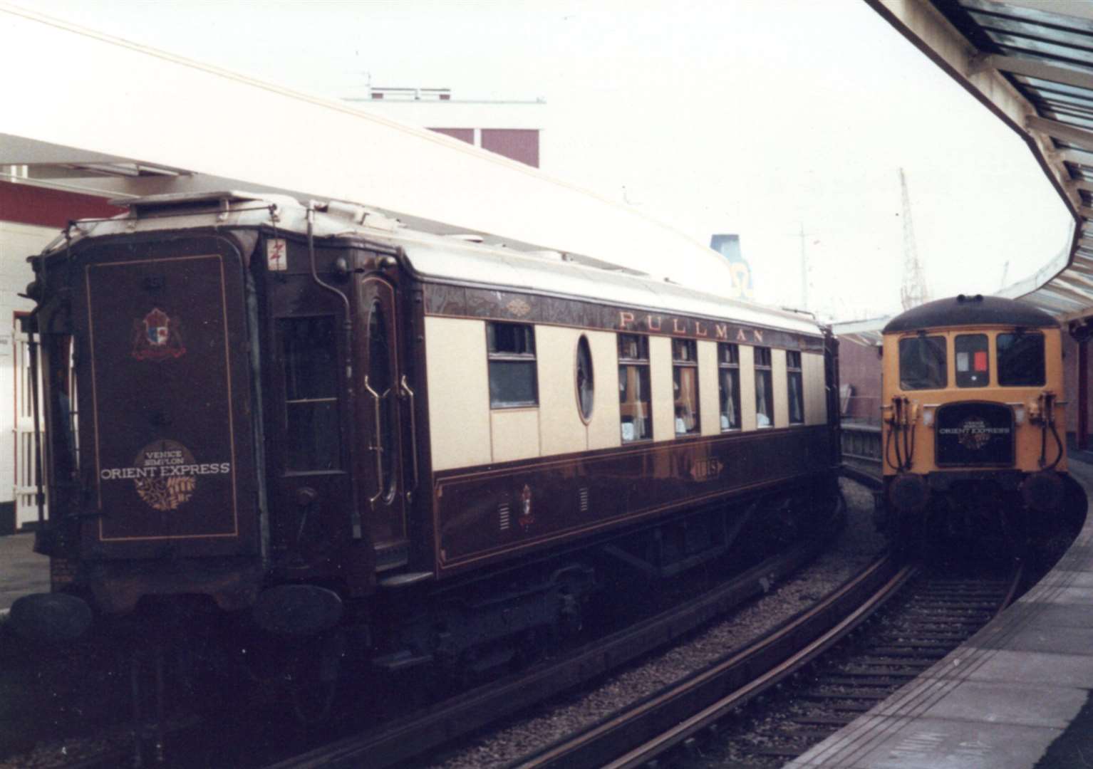 The Orient Express, pictured left, at Folkestone Harbour Station in the mid-1980s. Picture from the book Lost Folkestone by Alan Taylor