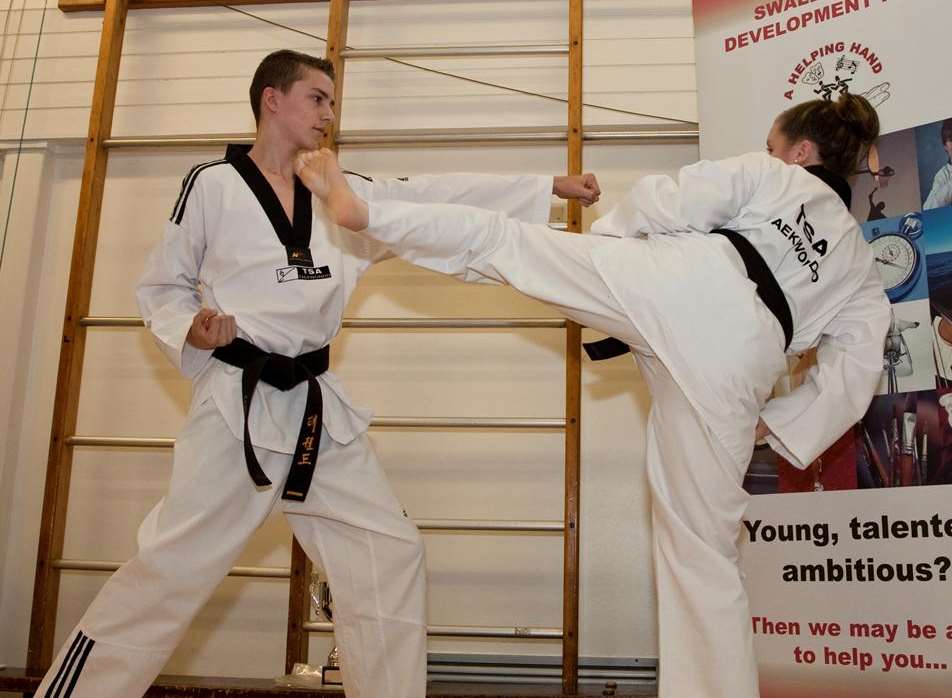 Katie Foreman and Will Tumber give a taekwondo demonstration