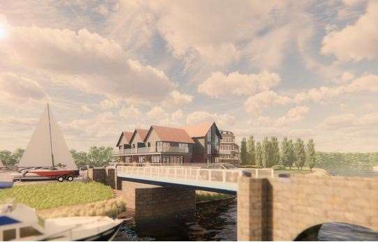 Designs showing the new riverside restaurant and holiday lets scheme approved in 2021