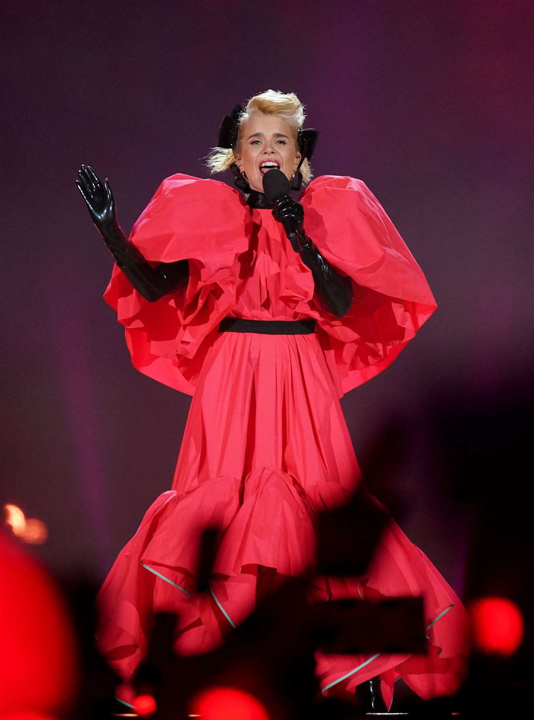 Paloma Faith performs Lullaby at the Coronation Concert at Windsor Castle as light displays were held in cities around the country (Yui Mok/PA)