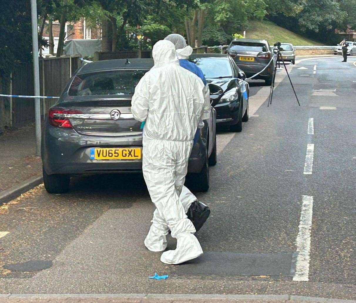 A forensic team has arrived at Sally Port Gardens, Gillingham, after a man was involved in a serious assault. Picture: Brad Harper/KMG