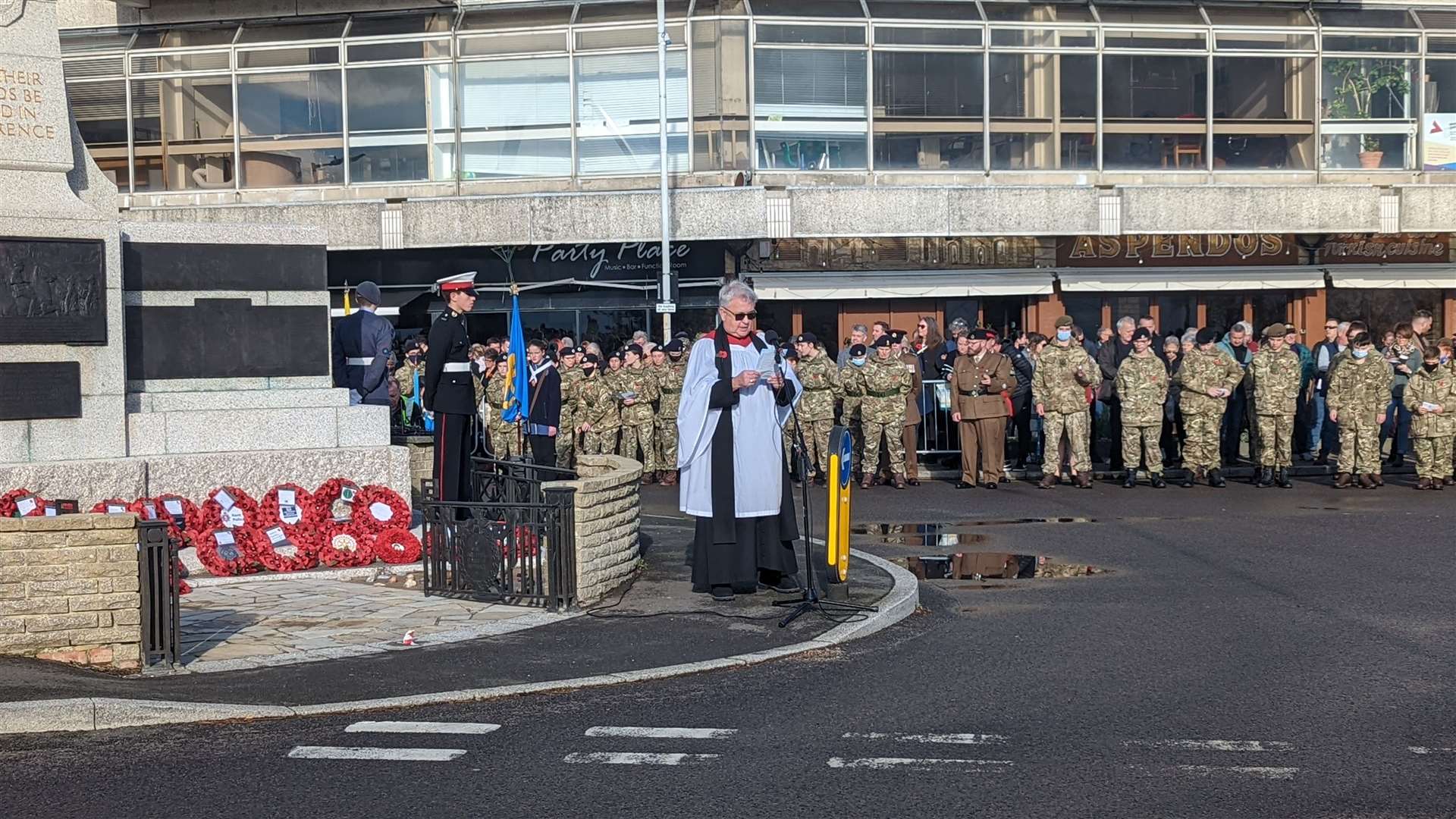 A chaplin talks at Folkestone Remembrance Service