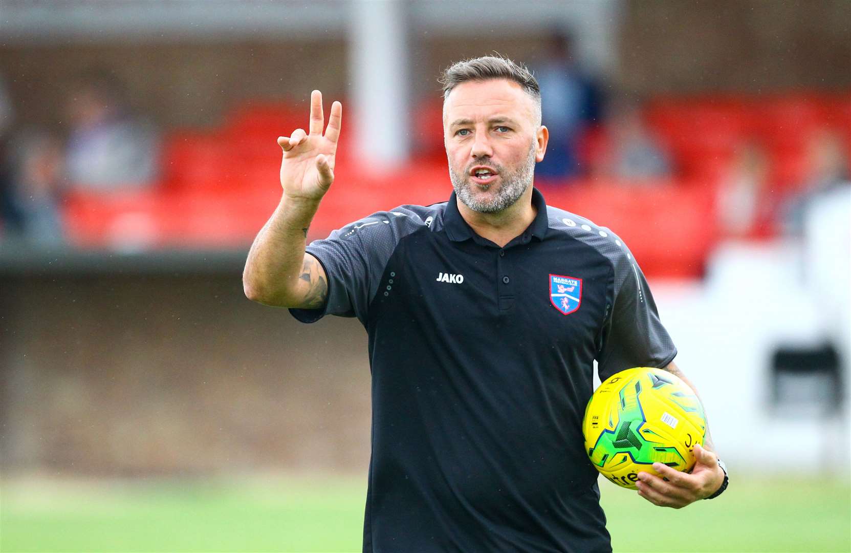 Season tickets to watch Margate boss Jay Saunders' team are just £125 this season. Picture: Oakley Photosport