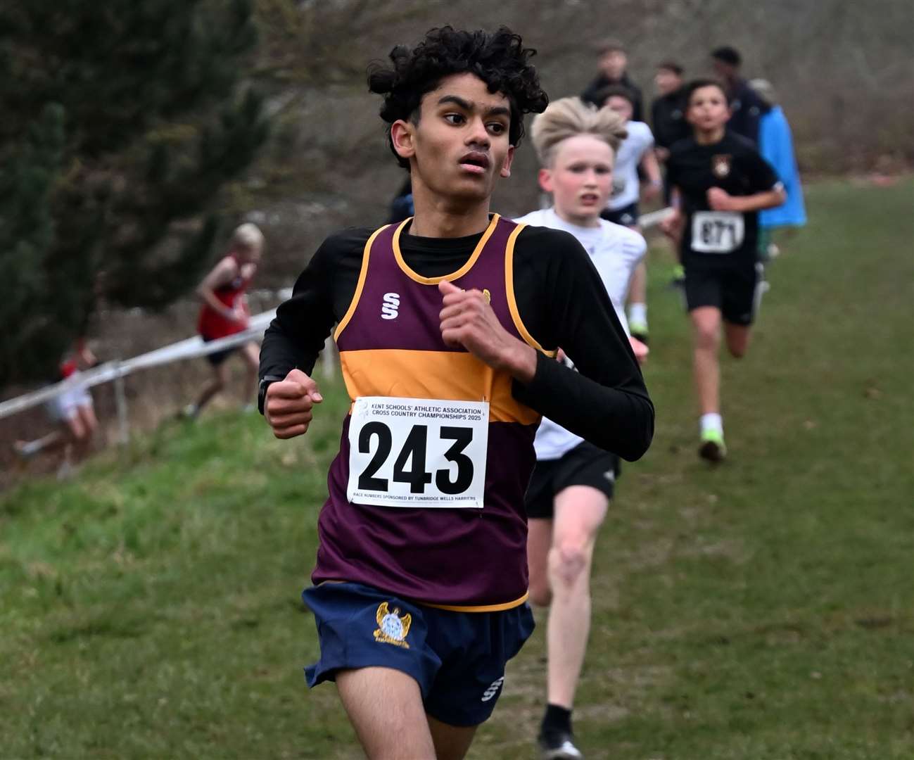 Senuth Gomes (No.243) races in the junior boys’ event. Picture: Simon Hildrew