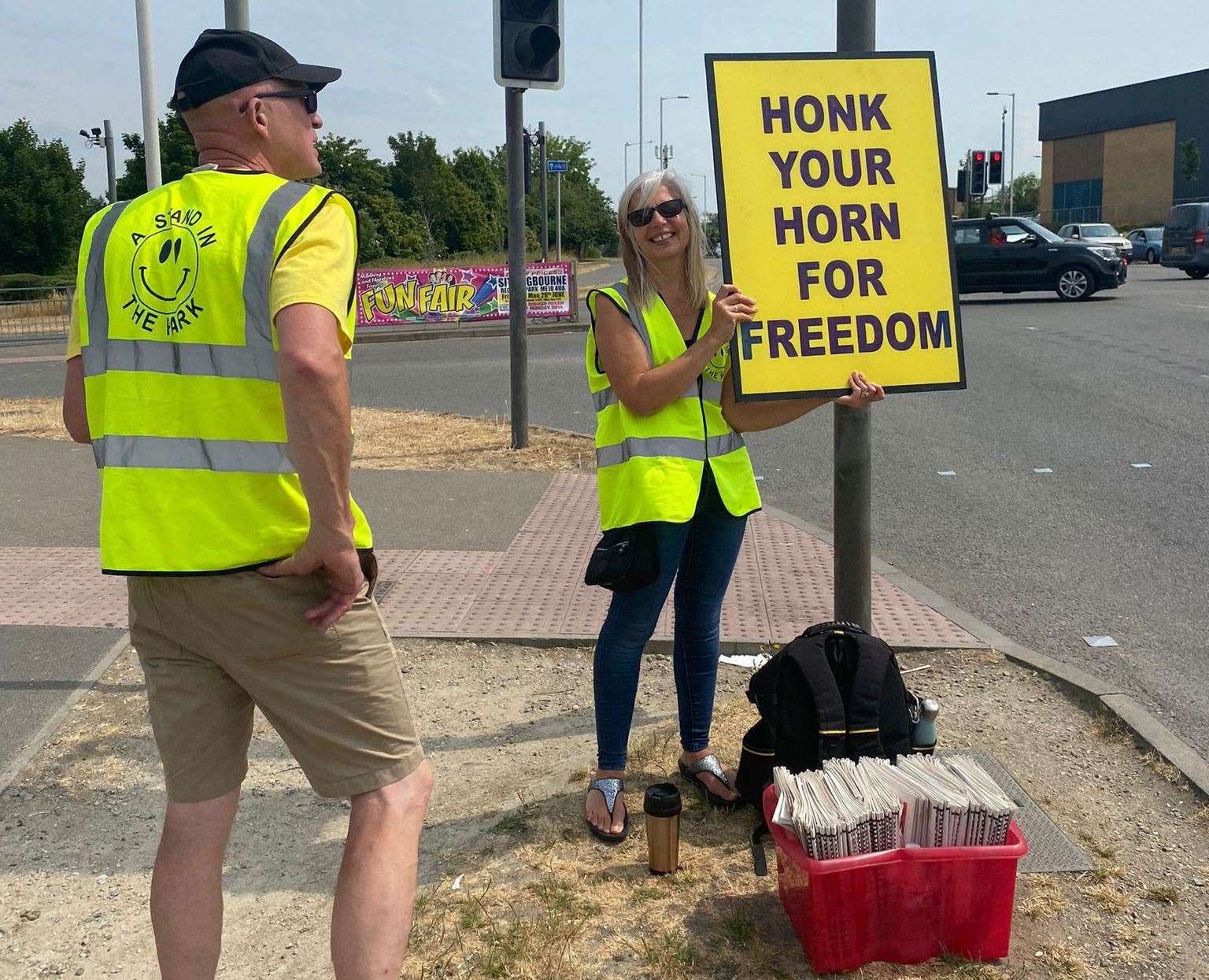 Demonstrators stood outside the McDonald’s in Sittingbourne to campaign against going cashless