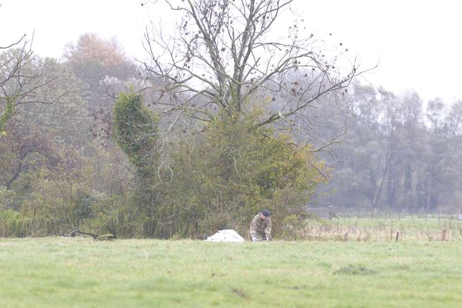 Bomb experts get ready to detonate the bomb at Ickham