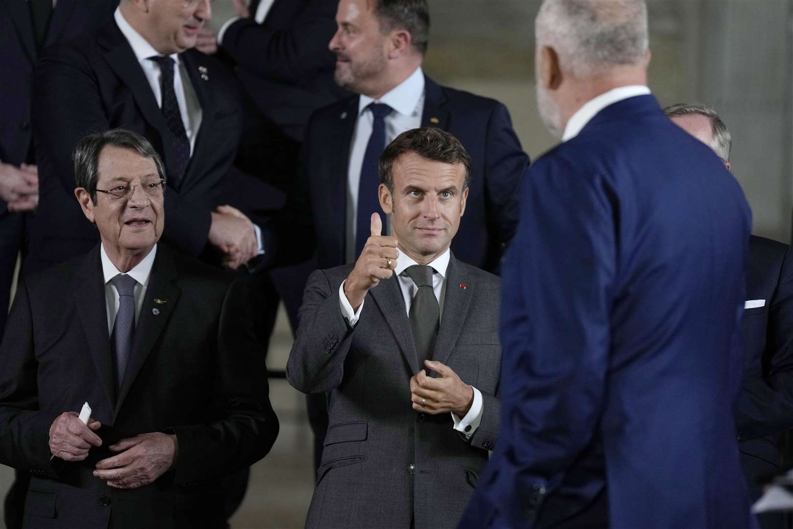 France’s President Emmanuel Macron, gestures to Albania’s prime minister Edi Rama (Alistair Grant/PA)