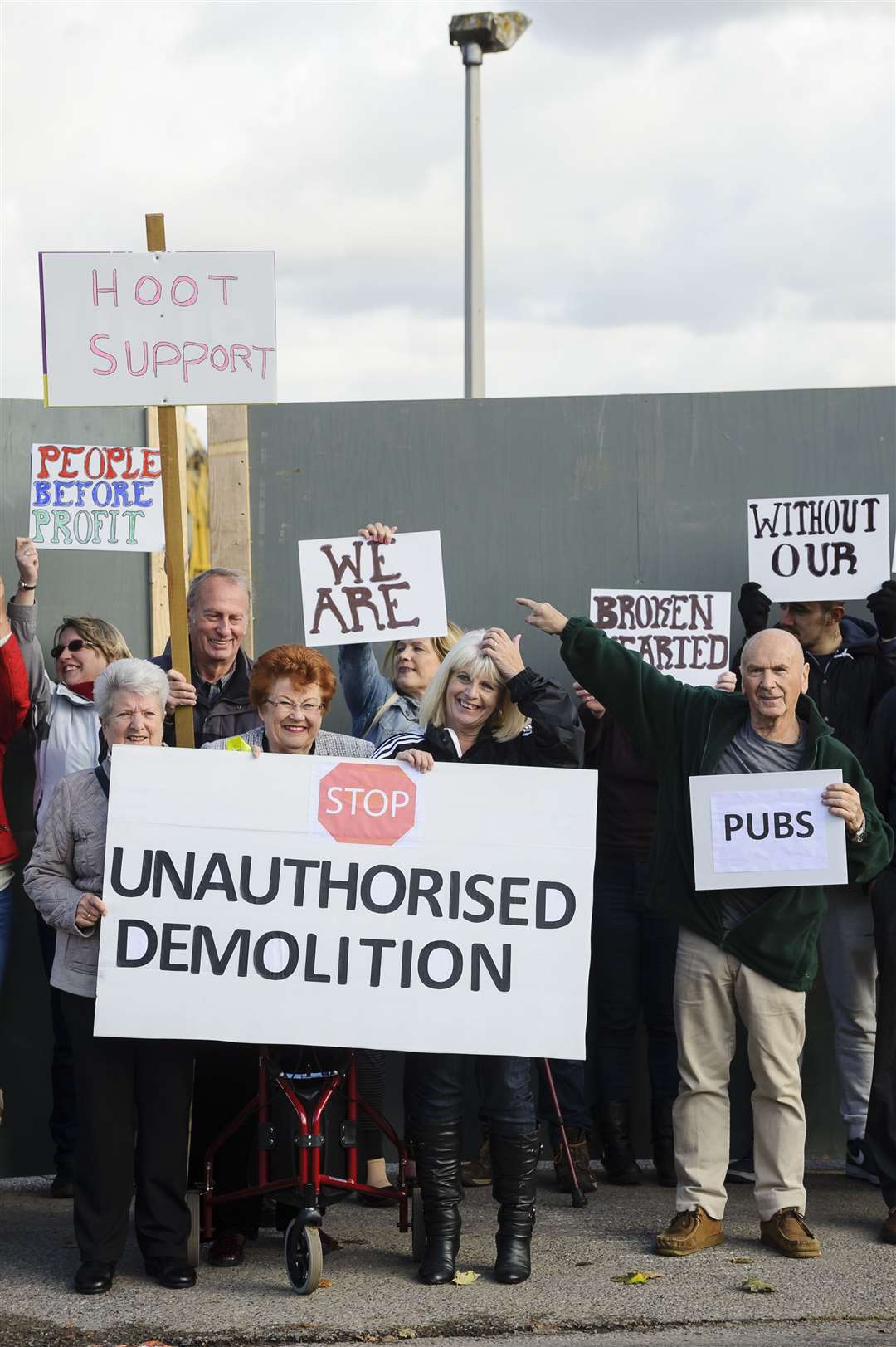 Demonstrators outside the site of the former Battle of Britain pub, Coldharbour Road, Northfleet. Picture: Andy Payton