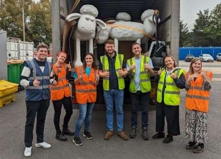 Blank Shaun the Sheep sculptures have been delivered to TPS Global Logistics for next year's outdoor art trail. Picture: Pennington PR