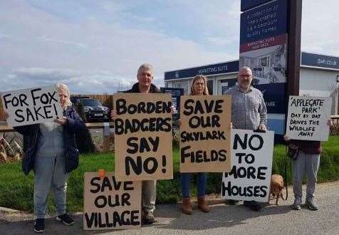 Protesters from Borden Wildlife Group campaigning at Wises Lane construction site. Picture: Vivien Smith