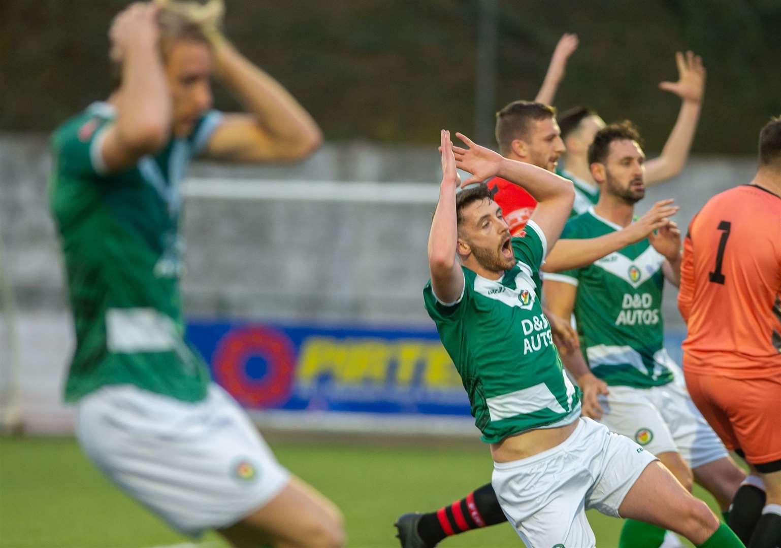 Jack Steventon, second left, shows his dismay as he shoots over from six yards. Picture: Ian Scammell