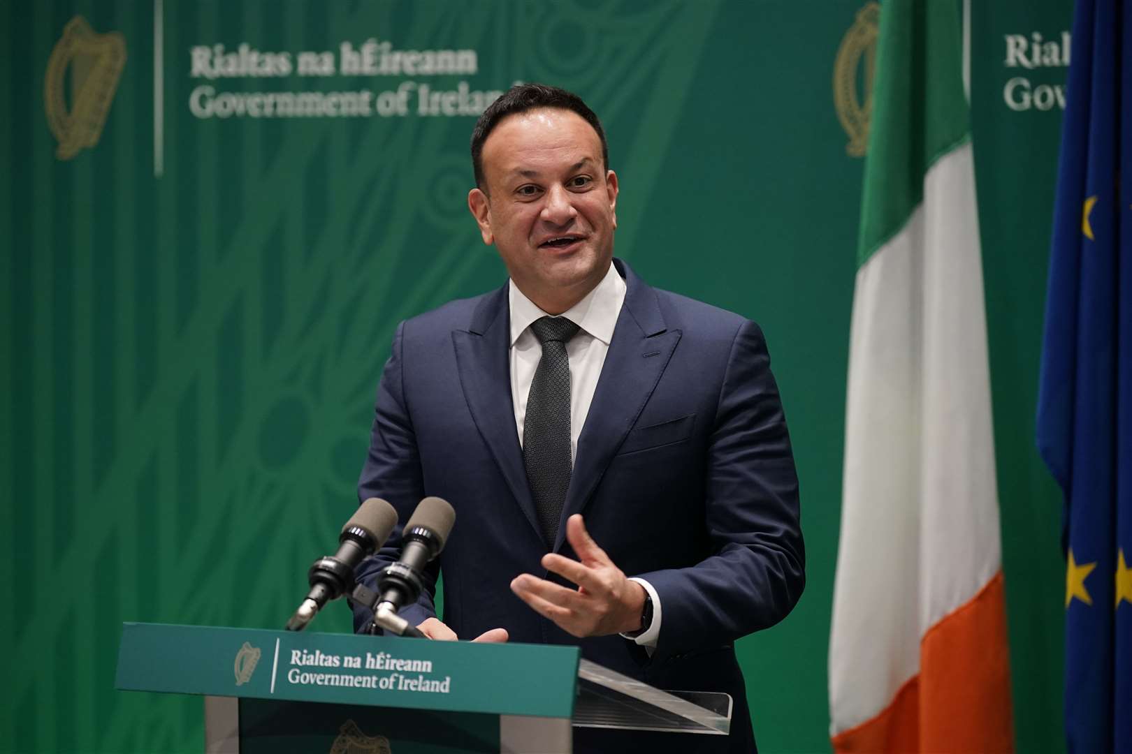 Taoiseach Leo Varadkar speaking at Government Buildings, Dublin (Niall Carson/PA)