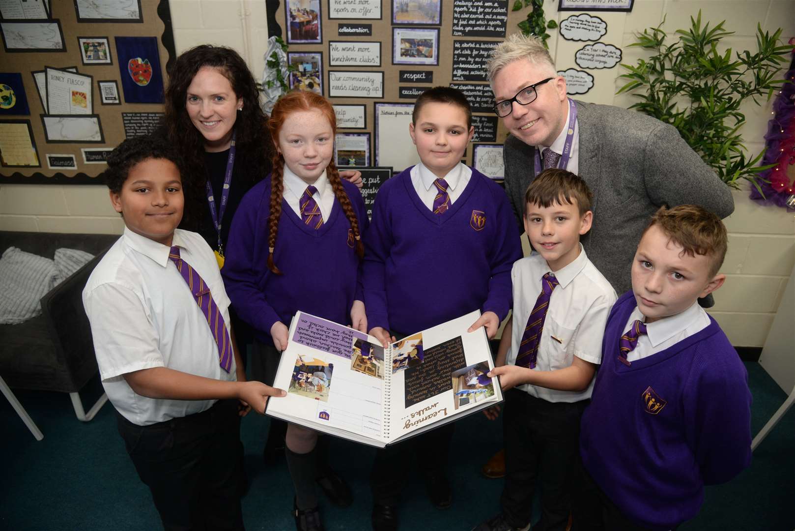 Claire Brake, Key Stage 2 Phase Leader and head Dean Brewer with the Junior Leadership Team at Elaine Primary School, Strood Picture: Chris Davey