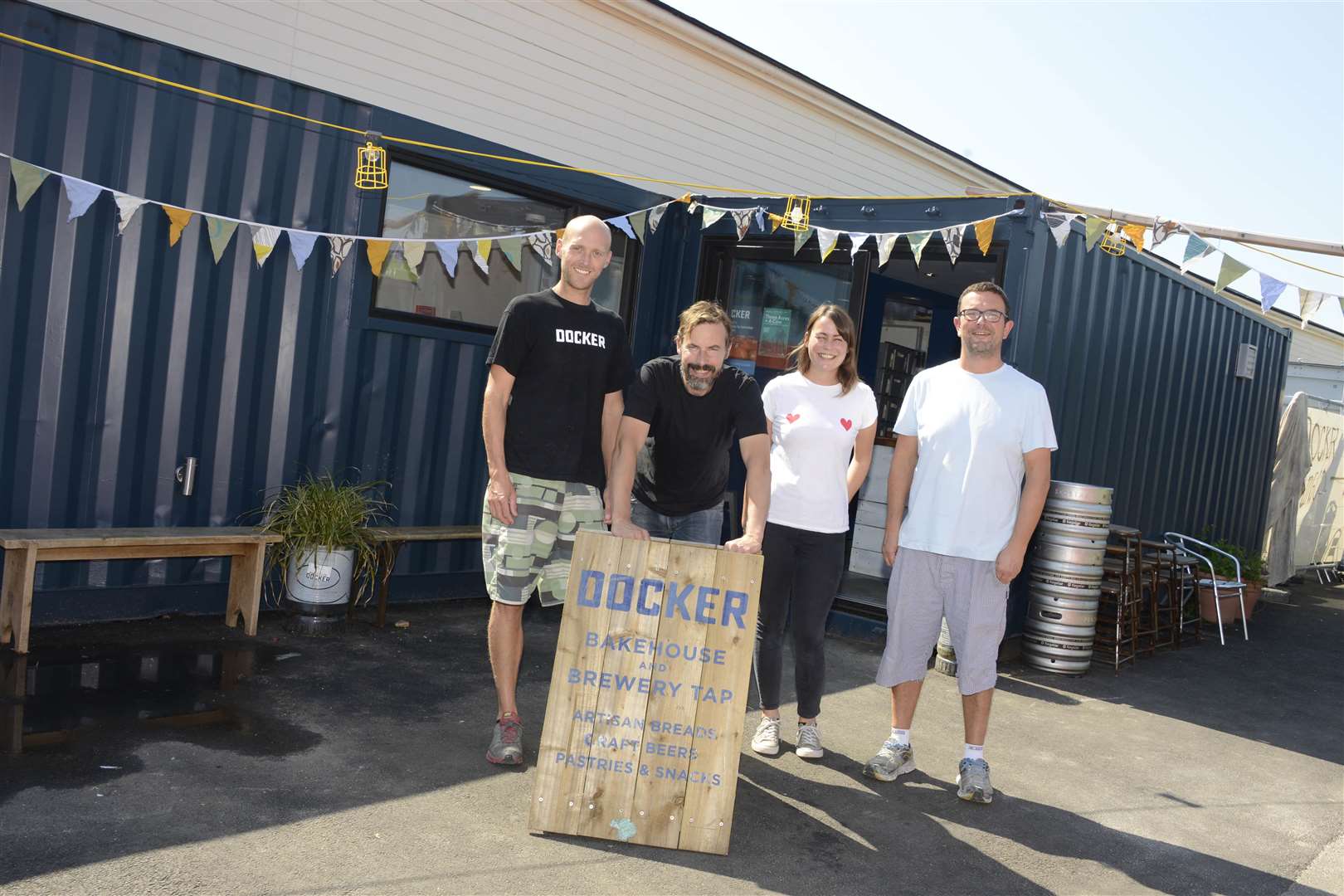 Folkestone Harbour Arm Docker Bakehouse and Brewery opens,From left Wes Burden,Pete Nelson Jess Buckingham and Ben Thompson.Picture: Paul Amos. (3914954)