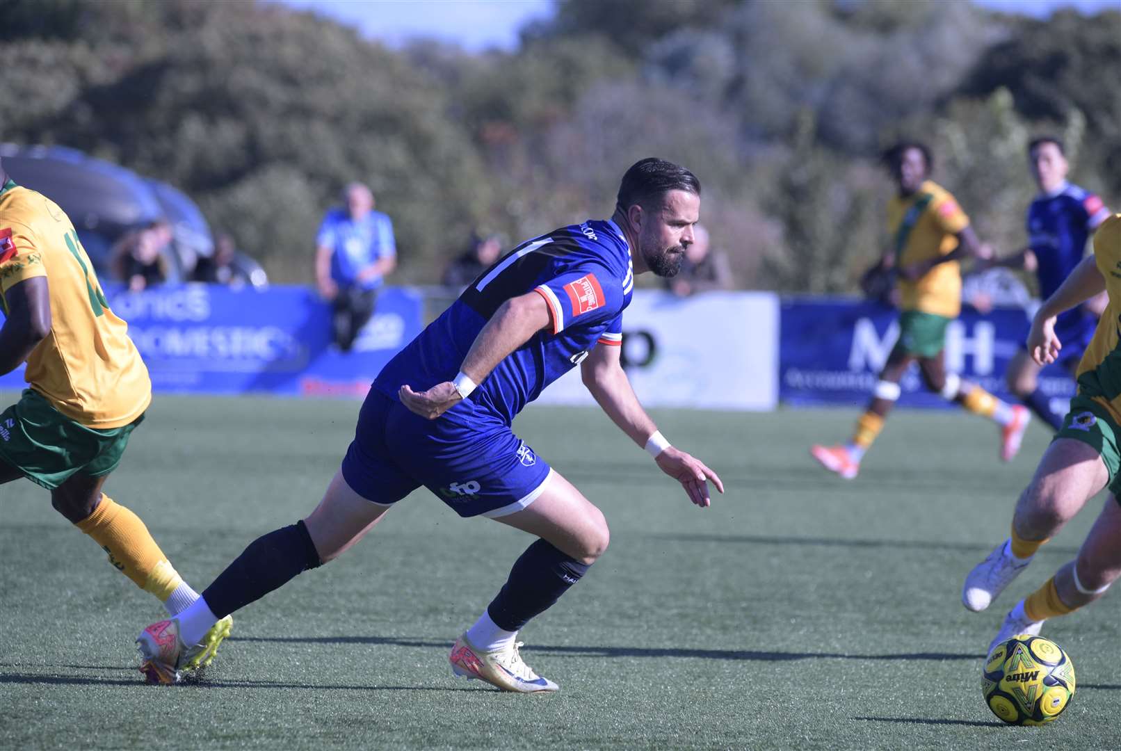 Margate player-boss Ben Greenhalgh in action against Horsham. Picture: Stuart Watson