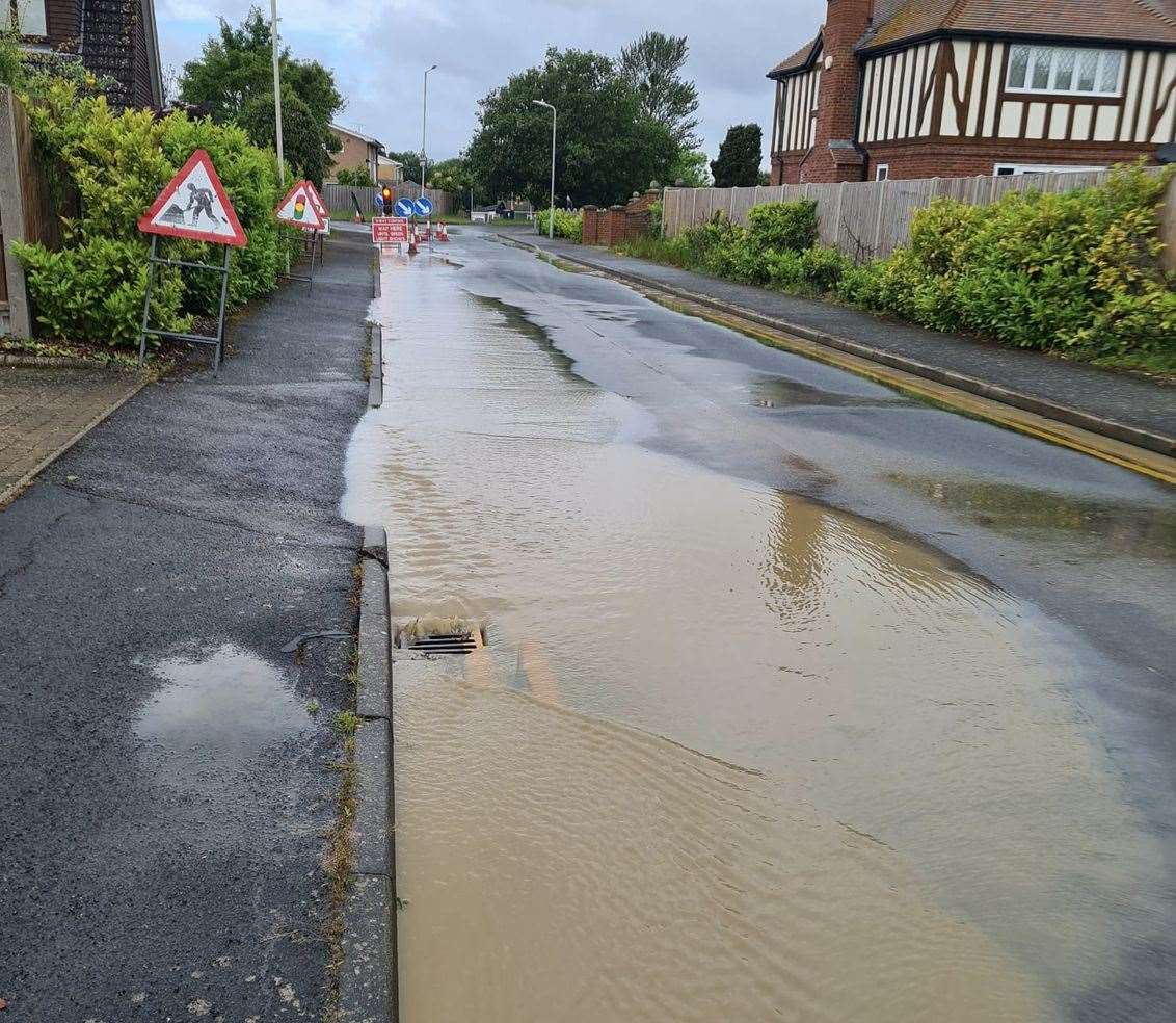 Chestfield Road remains flooded and closed. Picture: Simon Roberts