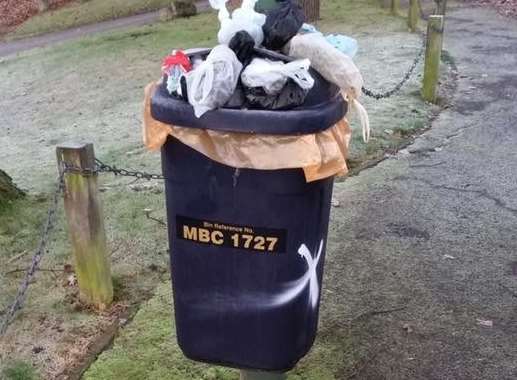 An overflowing bin outside St Peters' Church in Bearsted