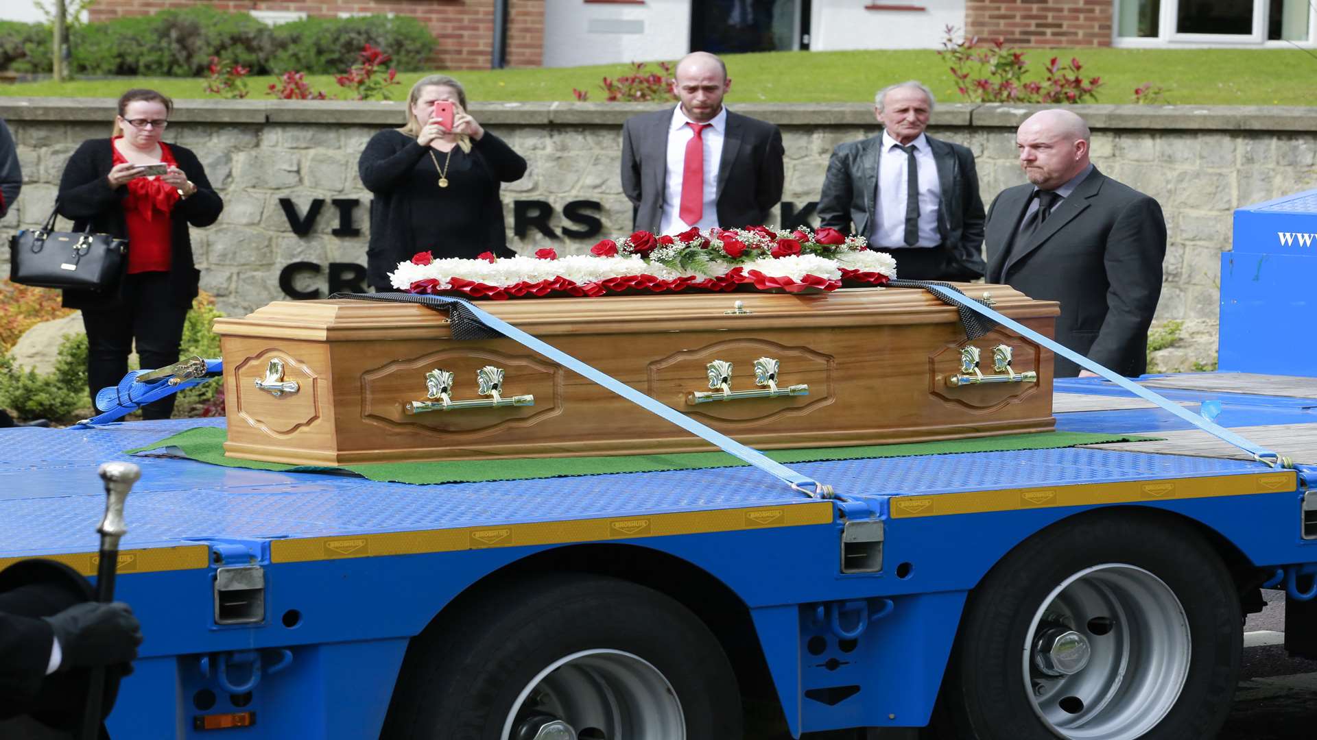 The coffin arrived on the back of a lorry. Picture: Martin Apps