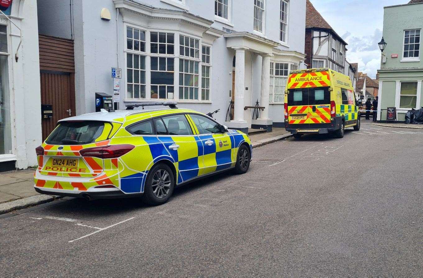 Police cordoned off The Butchery in Sandwich today after two people were found dead