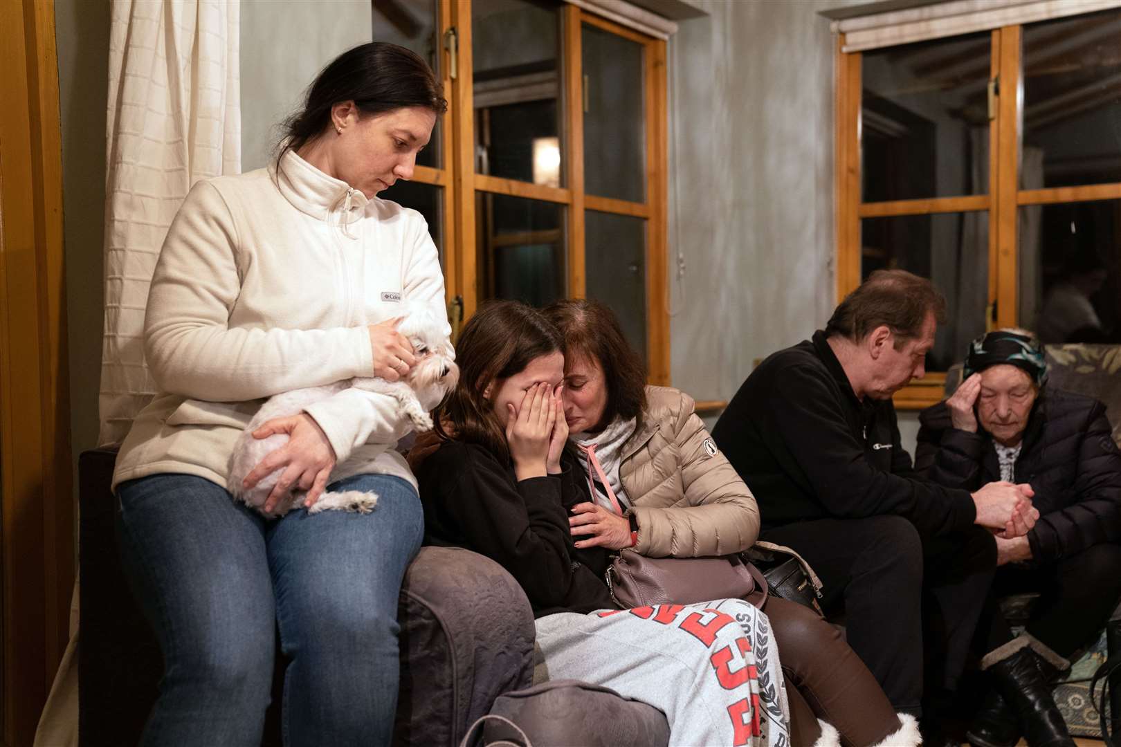 (left to right) Valeriia Starkova with her daughter Kamila, mother Iryna, father Mykola and grandmother Halyna. (Joe Giddens/ PA)