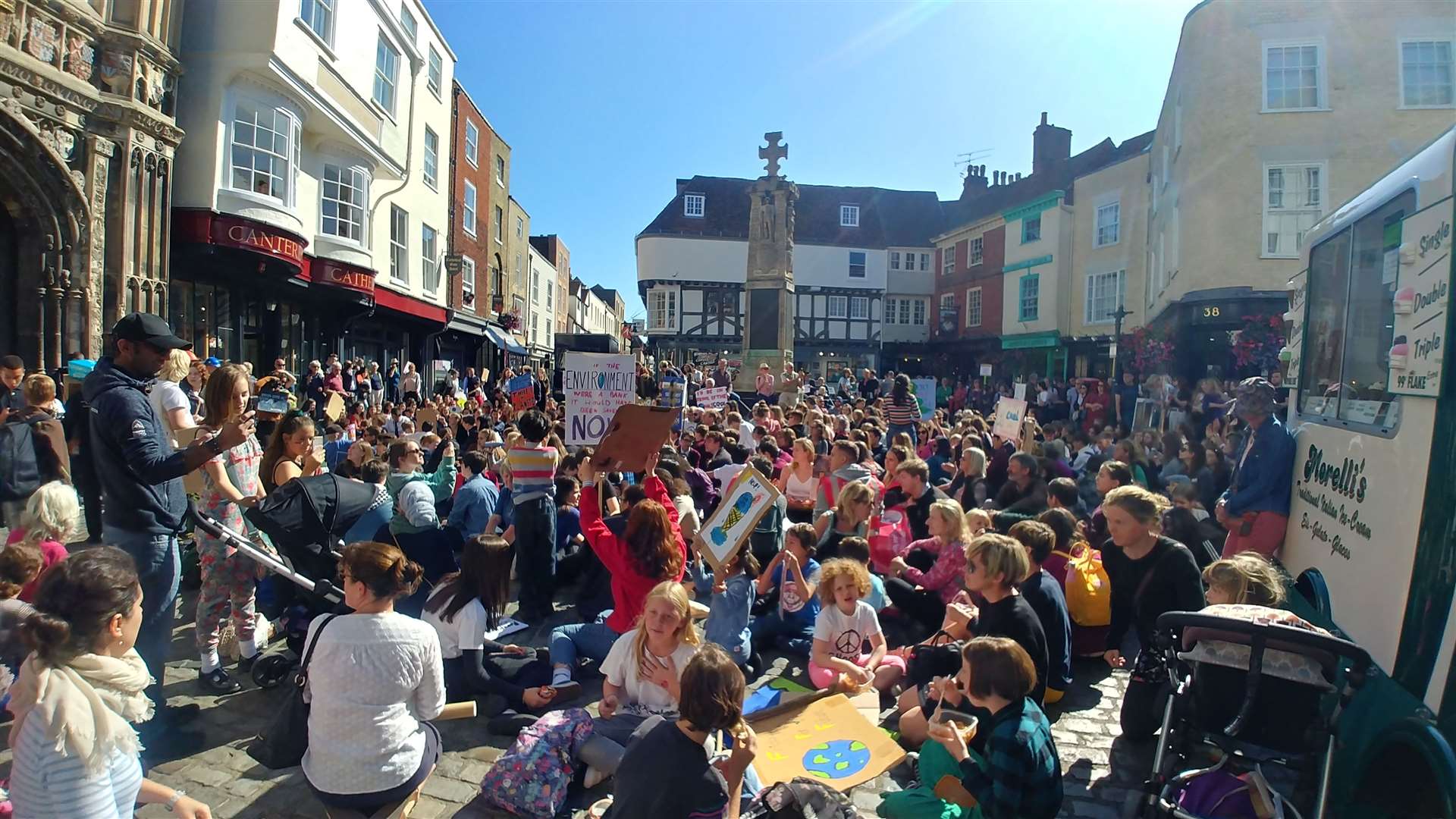 Protesters congregate outside the Cathedral and demand action be taken by the government to tackle climate change. (17056558)