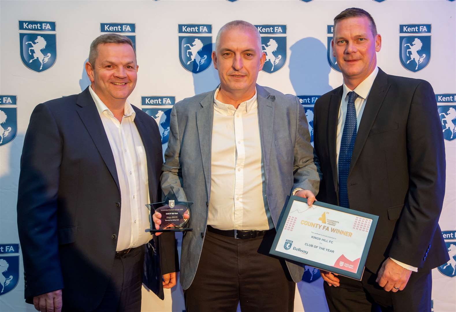 Kings Hill club chairman Barry Gethin collects the grassroots Club of the Year gong. Picture: Ian Scammell