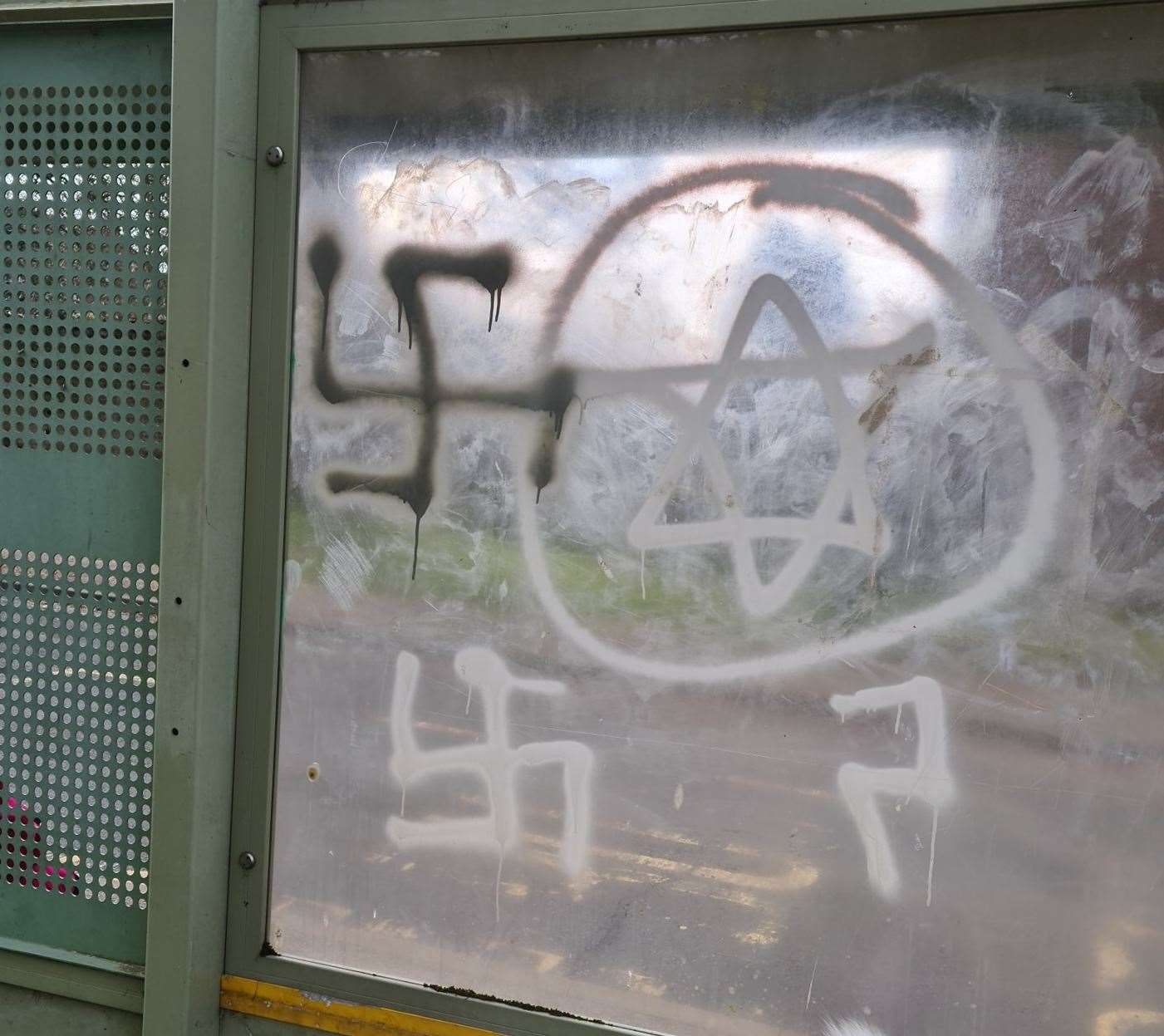 Anti-Semitic graffiti was sprayed on a bus stop in Sussex Avenue, Canterbury. Picture: Leonore Hamer
