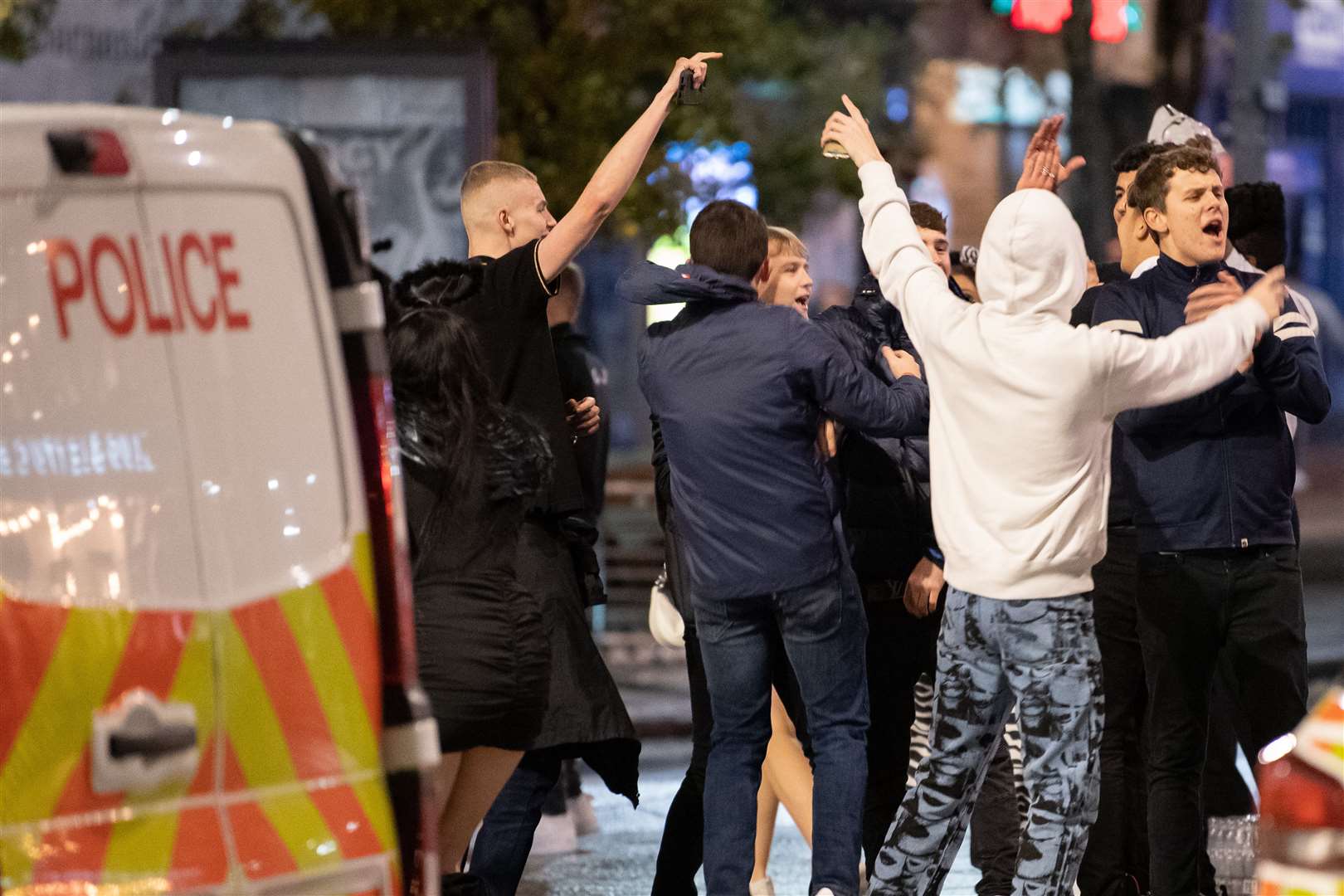 Youngsters were seen chanting near police vehicles (Joe Giddens/PA)