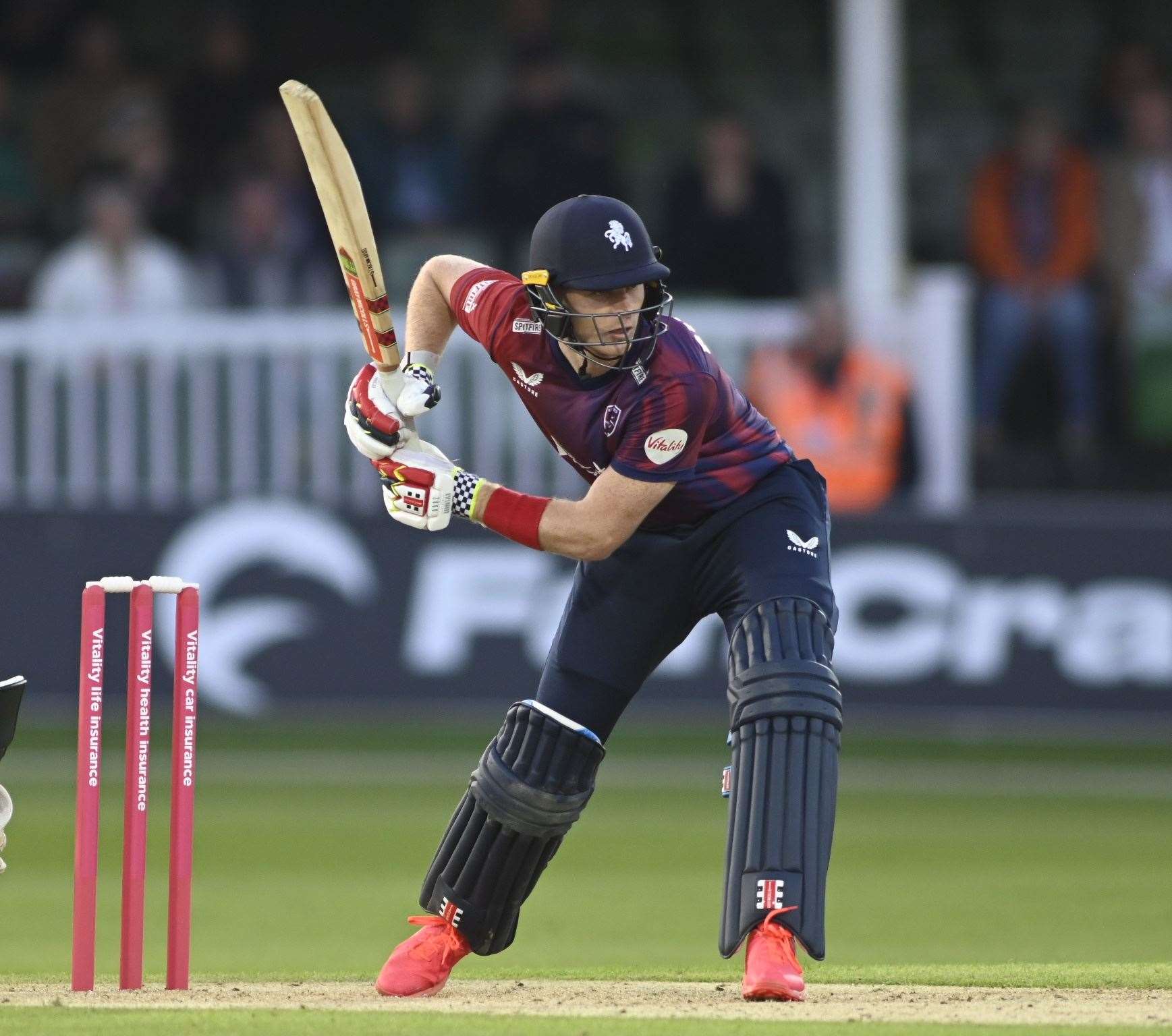 Kent captain Sam Billings’ 27-ball 29 wasn’t enough for The Spitfires in their rain-affected chase. Picture: Barry Goodwin