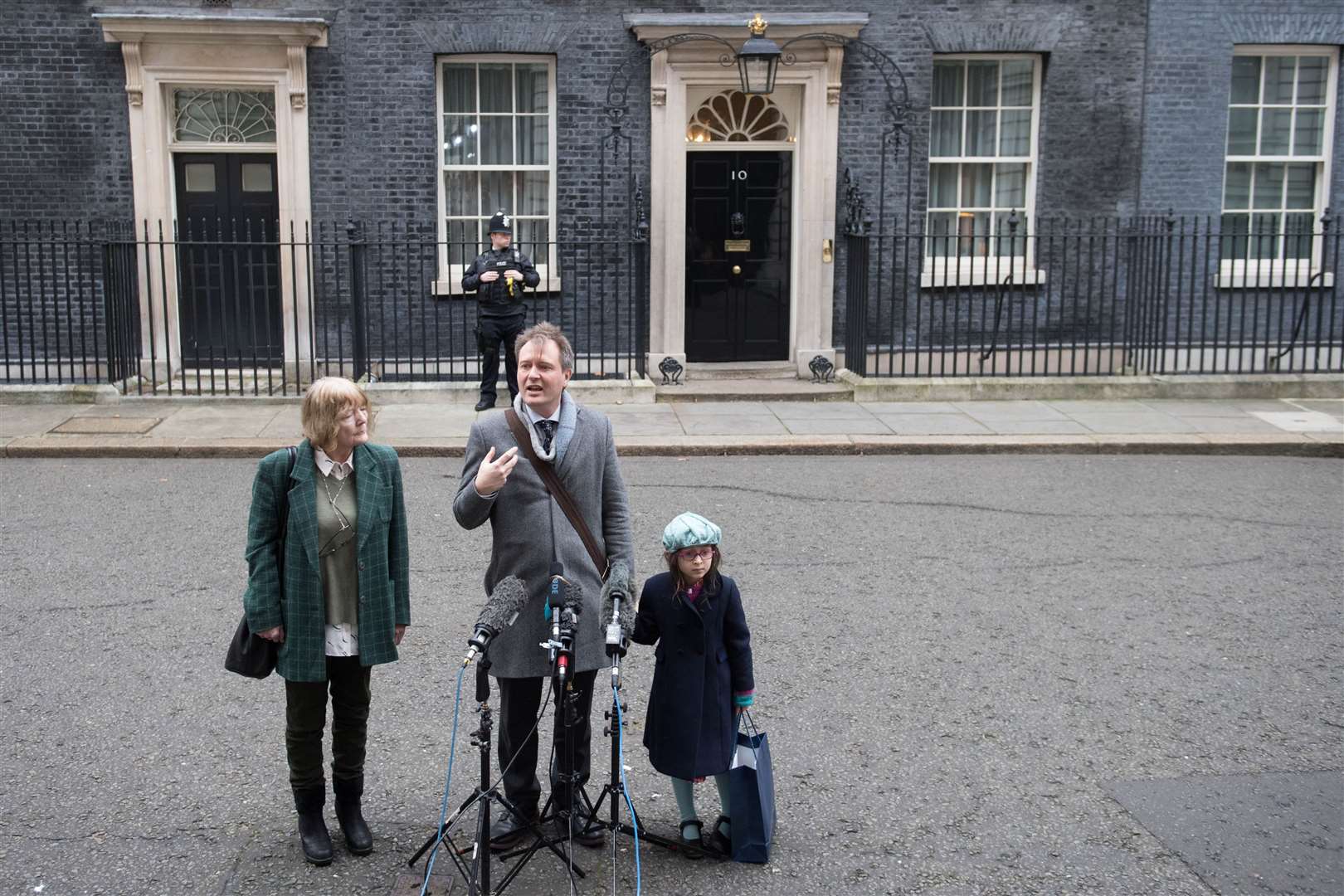 Gabriella standing next to her father and his mother Barbara as they addressed the media in Downing Street following a meeting with Prime Minister Boris Johnson after her return from Tehran (Stefan Rousseau/PA)