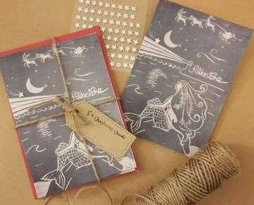 Folkestone themed pack of lino print Christmas Cards by Pandablue Creations, which are available on the site