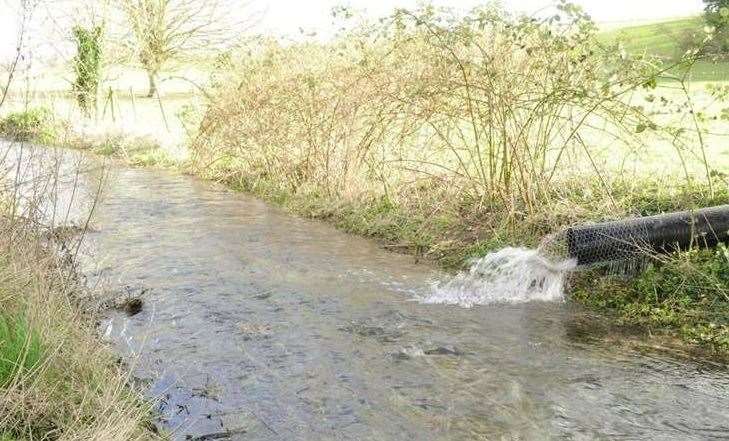 The Naillbourne flowing near Patrixbourne after heavy rain in February 2013