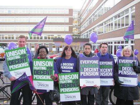 Picket line outside Dartford civic centre