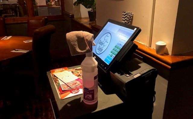 There was bottle of cleaning fluid and a cloth by the till but it wasn’t being used on the tables in the bar