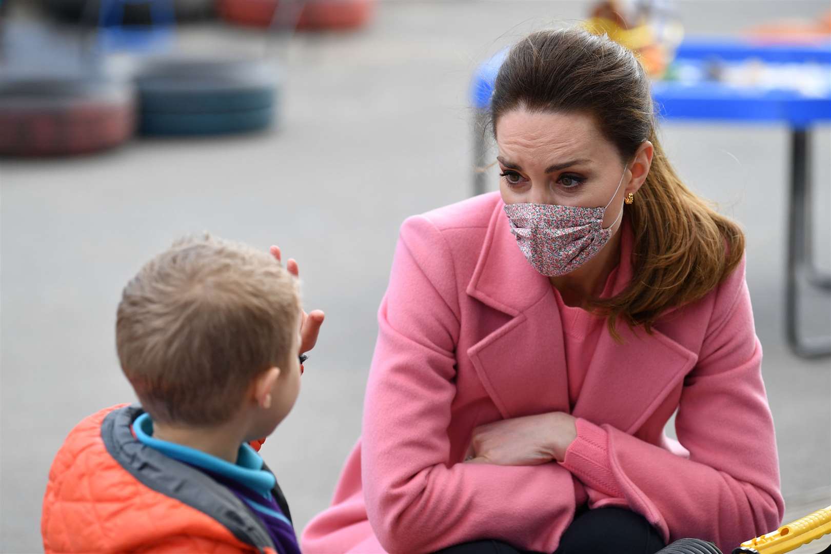 Kate chats to a little boy during the school visit (Justin Tallis/PA)