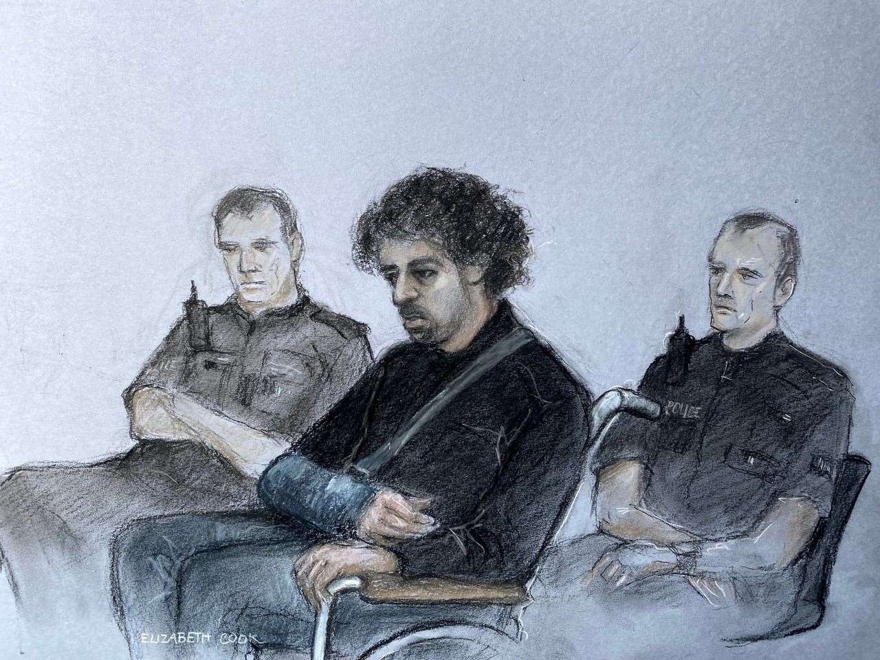 An artist’s sketch of Louis De Zoysa in the dock (Elizabeth Cook/PA)