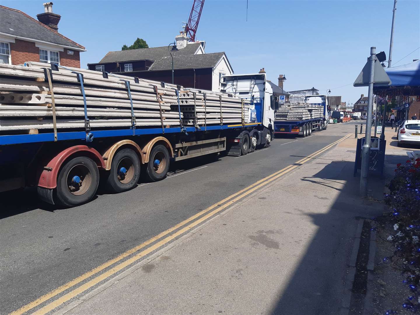 The two HGVs waiting in Commercial Road