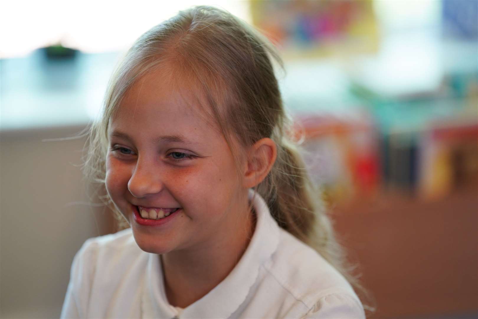 Ukrainian pupil Sofi in class (Jacob King/PA)