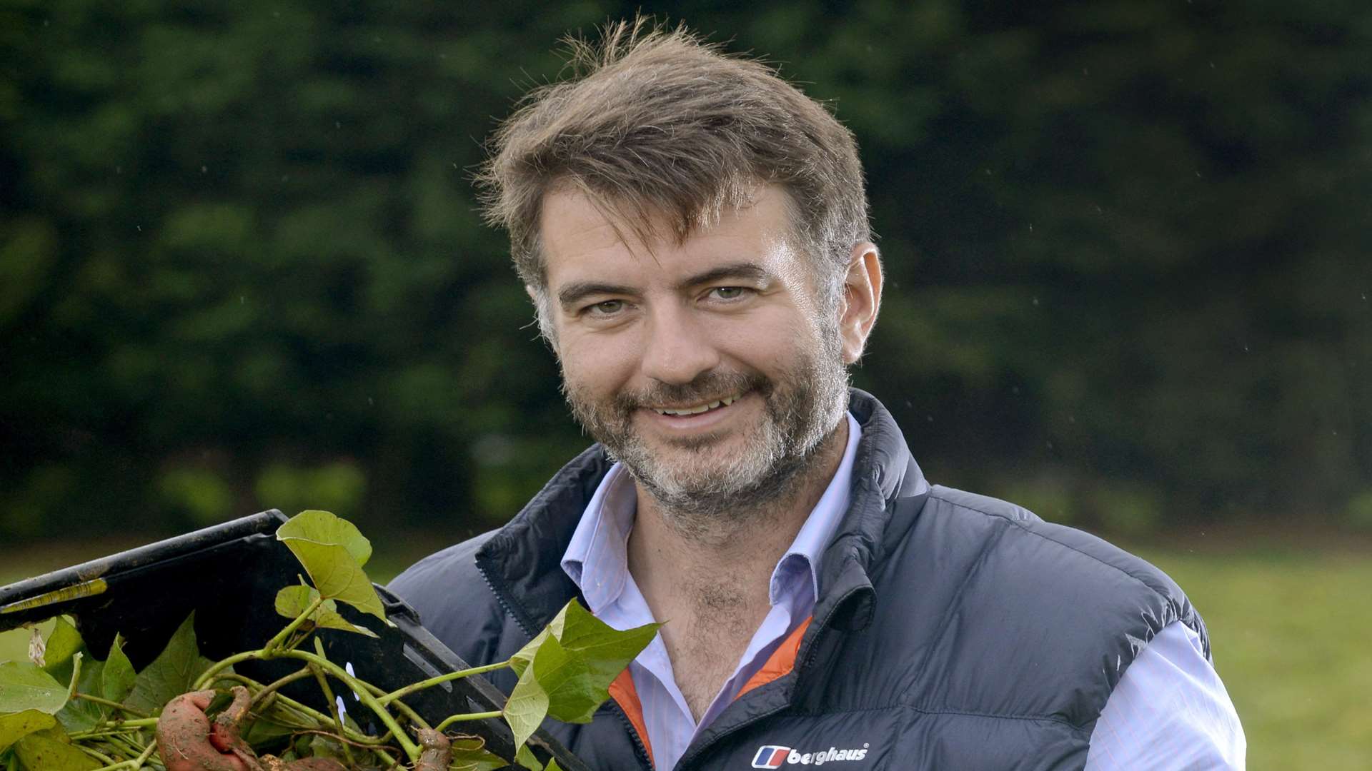 Joe Cottingham from Watts Farm with the UK's first ever homegrown sweet potato crop.