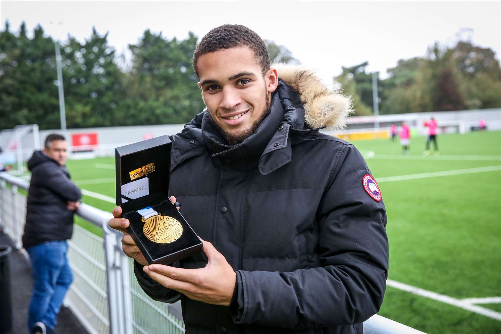 St Mary's Amateur Boxing Club's Karol Itauma pictured at Chatham Town Football Club with his Youth Olympic Games medal. Picture: Matthew Walker