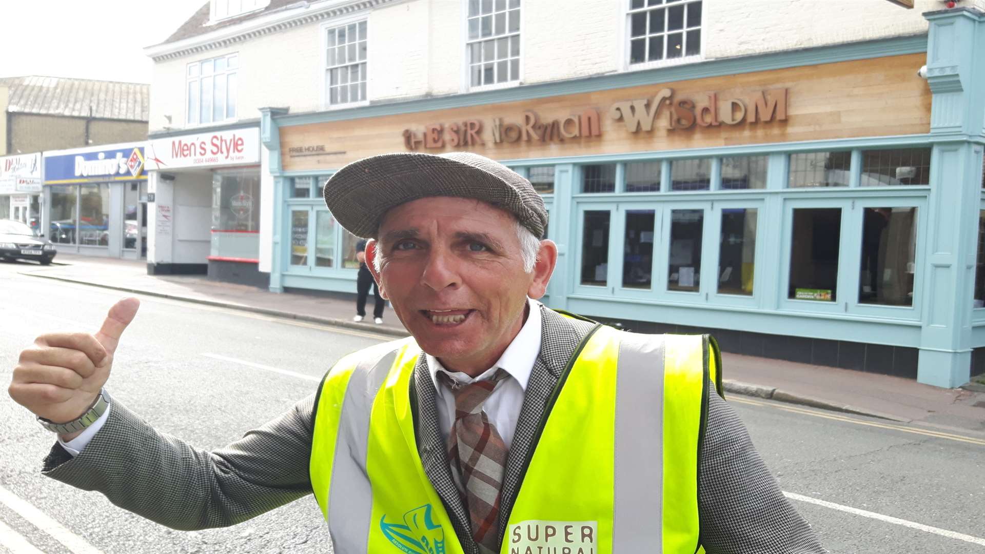 Norman Wisdom look-alike Glenn Ford at his hero's namesake pub in June