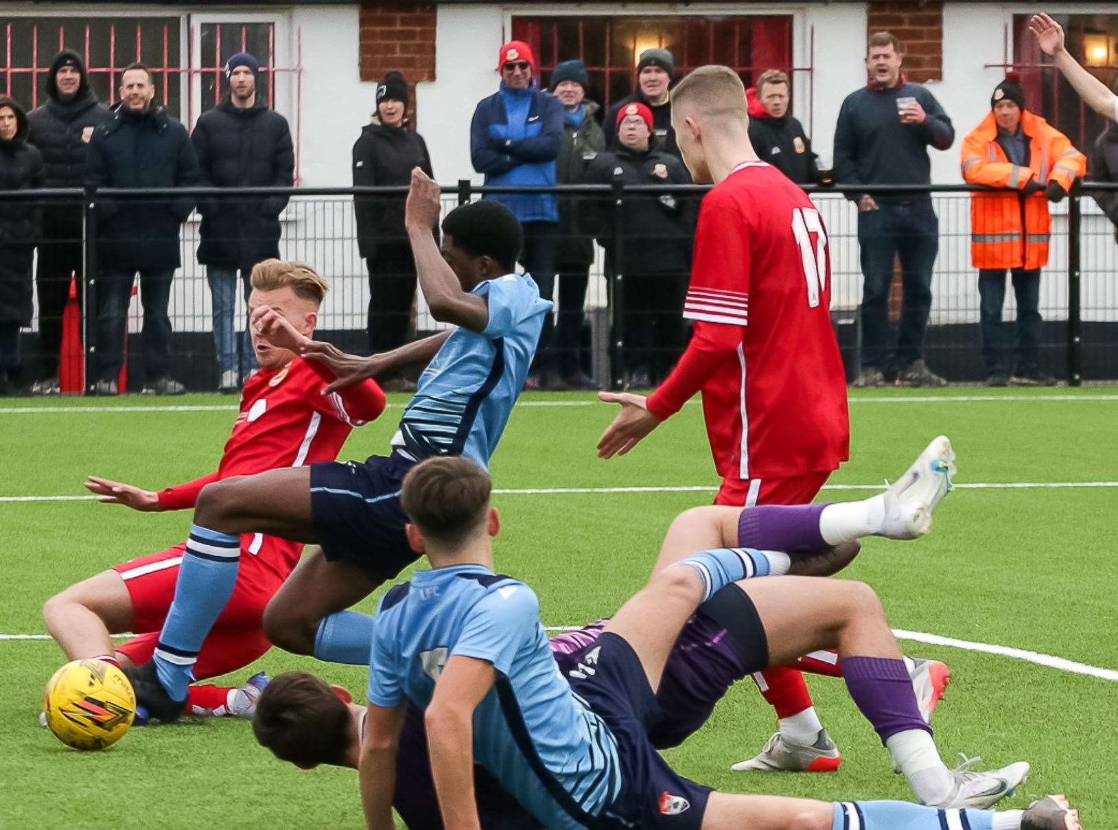 James Jeffery, on the ground, scores to bring the scores level. Picture: Les Biggs