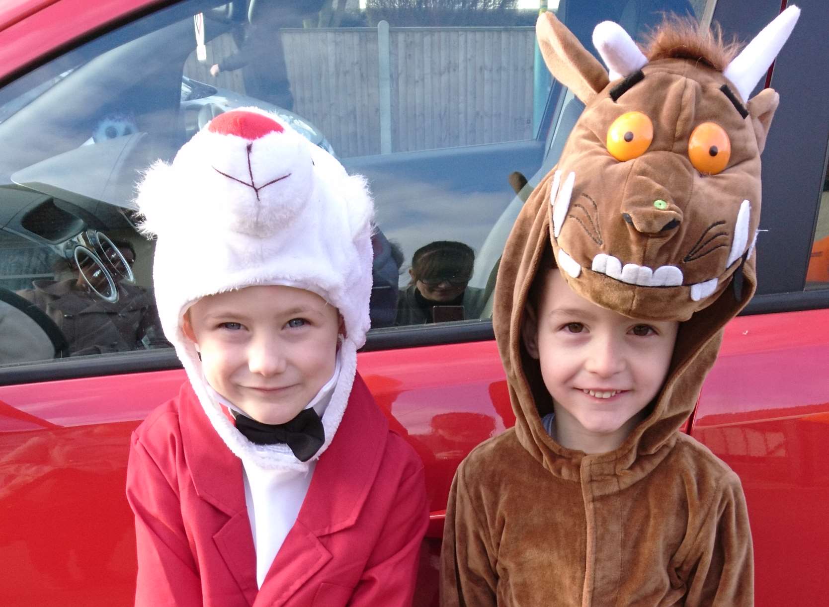 Cousin Elliott (White Rabbit) and Finlay (Gruffalo) dressed up at Barnsole School