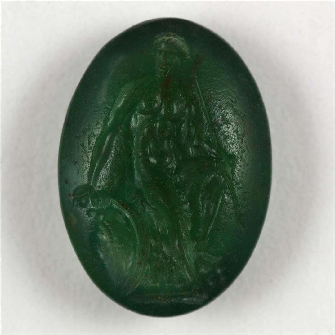 A Hellenistic plasma intaglio, engraved with a young warrior seated on a rock, from 323-31 BC, similar to the items missing from the British Museum (The Trustees of the British Museum/PA)