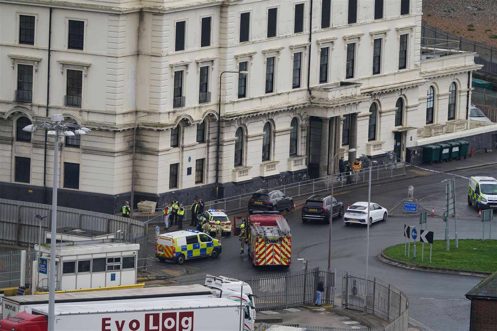 Emergency services near the migrant processing centre in Dover, Kent, following an incident (PA)