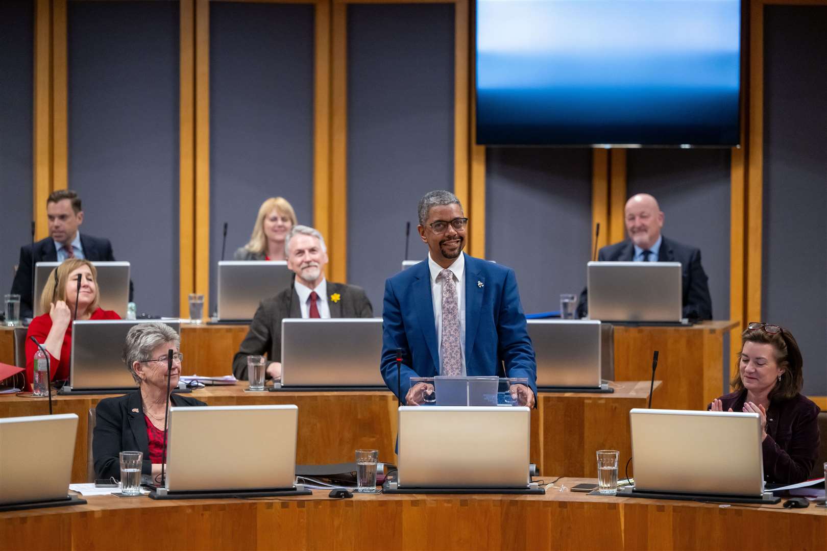 Vaughan Gething in the Senedd in Cardiff after becoming the new First Minister of Wales (Welsh Government/PA)