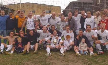 Sun celebrate their victory over Wainscott Arrows. Picture: STEVE CRISPE