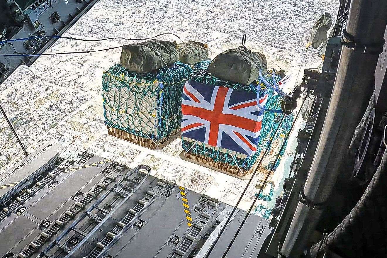 Humanitarian aid being dropped over Gaza from an RAF aircraft (AS1 Leah Jones/MoD/PA)