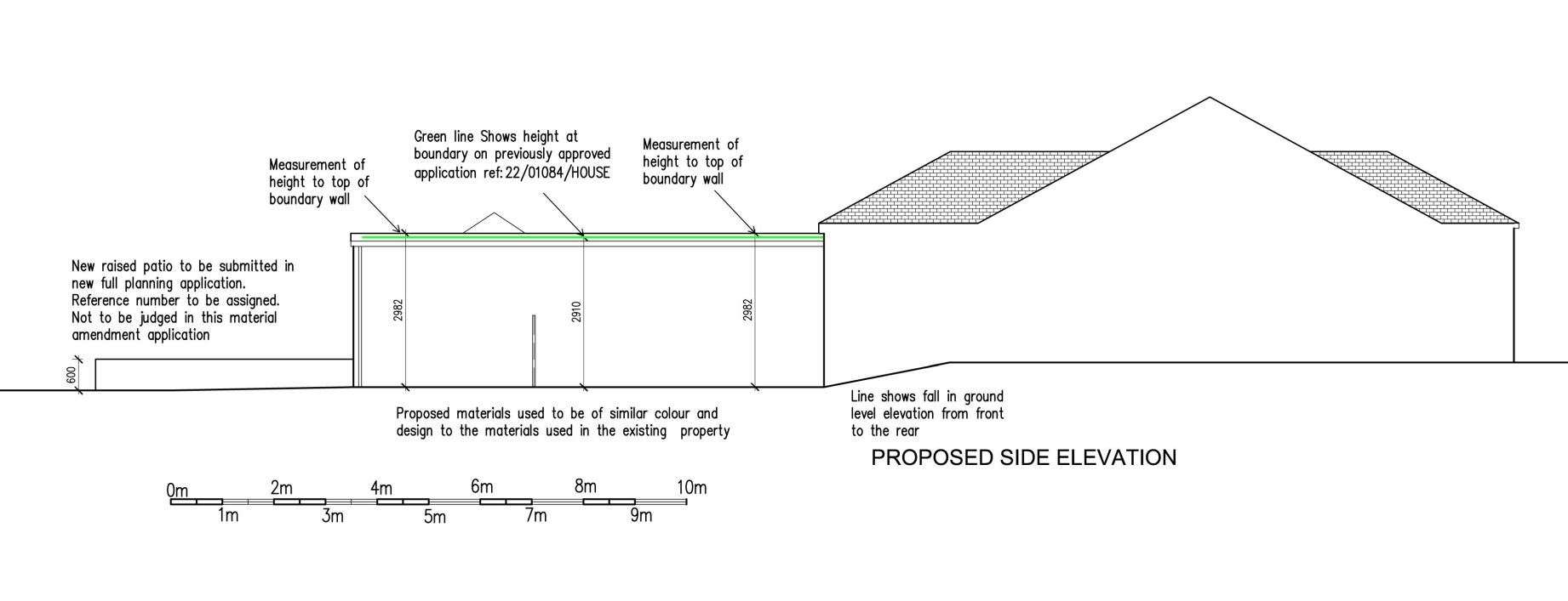 The proposed side elevation in the amended plans for lowering the height and parapet wall. Photo: Sevenoaks Planning Portal