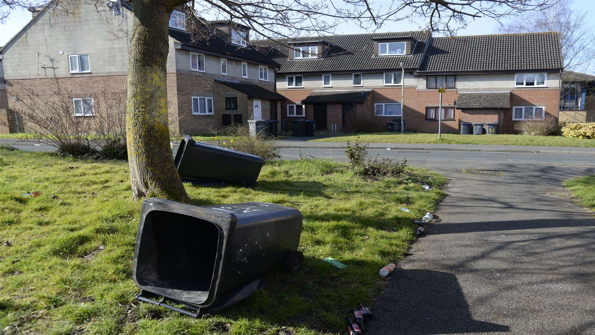 Another bin on its side in the road. Picture: Chris Davey